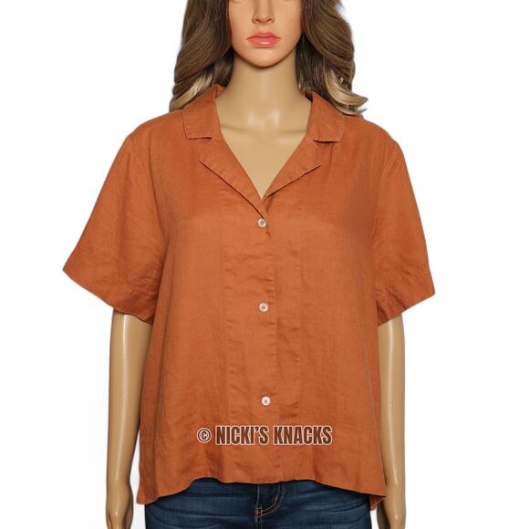 Quince Short Sleeve 100% Linen Button Down Short Sleeve Shirt Terraotta Size L - Picture 2 of 9